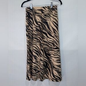 Nine West Flowy Satin Animal Print Maxi Skirt Size XS